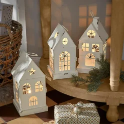 LOBERON Lanternes Led|Décorations Lumineuses*Lot de 3 lanternes LED Village
