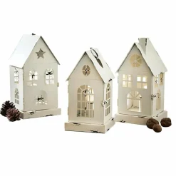 LOBERON Lanternes Led|Décorations Lumineuses*Lot de 3 lanternes LED Village