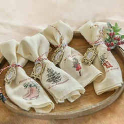 LOBERON Linge De Table|Décorations De Table De Noël*Lot de 4 serviettes Merry & Bright