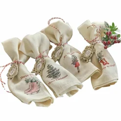 LOBERON Linge De Table|Décorations De Table De Noël*Lot de 4 serviettes Merry & Bright