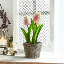 LOBERON Fleurs Séchées Et Artificielles|Décoration*Lot de deux pots de tulipes décoratives Zéphine